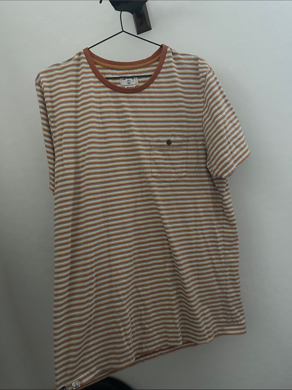 Striped Short Sleeve Pocket Tee in Tan & White